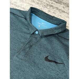 Nike Polo Shirt Mens XL Blue Green Striped Golf AeroReact Performance Stretch